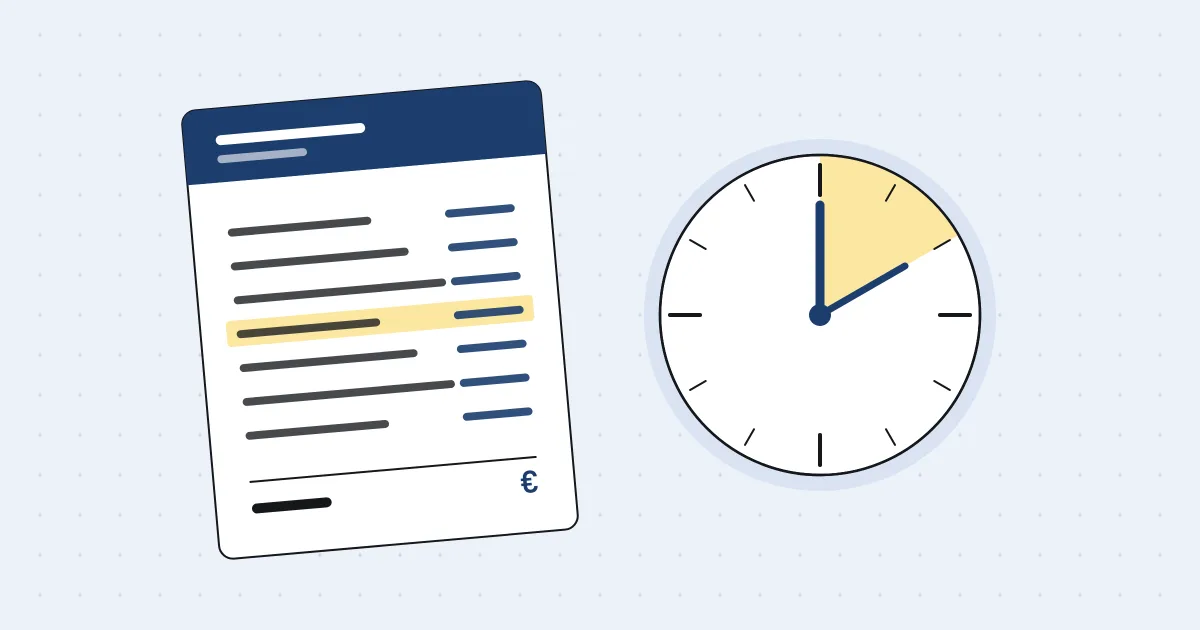 Illustrazione: un foglio d’ordine con una riga evidenziata accanto a un orologio